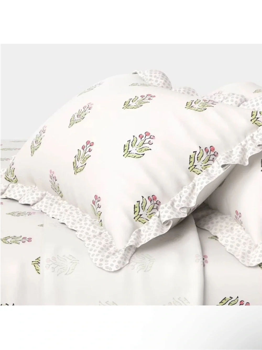 NWT Twin/Twin XL 310 Thread Count Teen Block Print Ruffle Sheet Set Pink/Cream